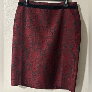 Talbots Red Black Brocade Tapestry Pencil Skirt Size 6 Lined EUC